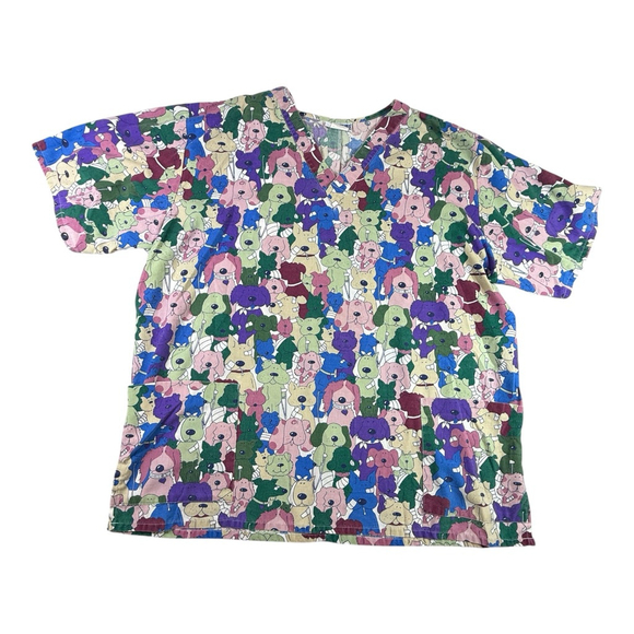 Soft SCRUBS by Uniform City Express Tops - Soft Scrubs Women’s XL Dog Print V-Neck Scrub Top Nurse Vet Tech Uniform Cute